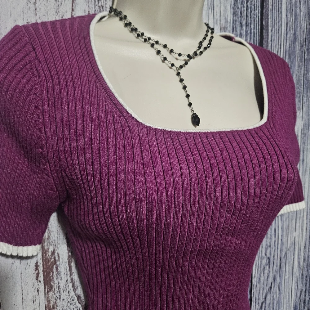 Zesica Cute Ribbed Colorblock Top (Rasberry) - Picture 2 of 6